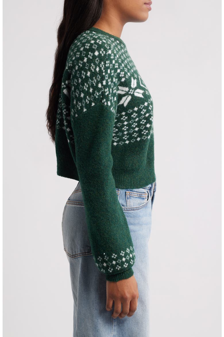 Crop Fair Isle Sweater, Alternate, color, JUNGLE GREEN