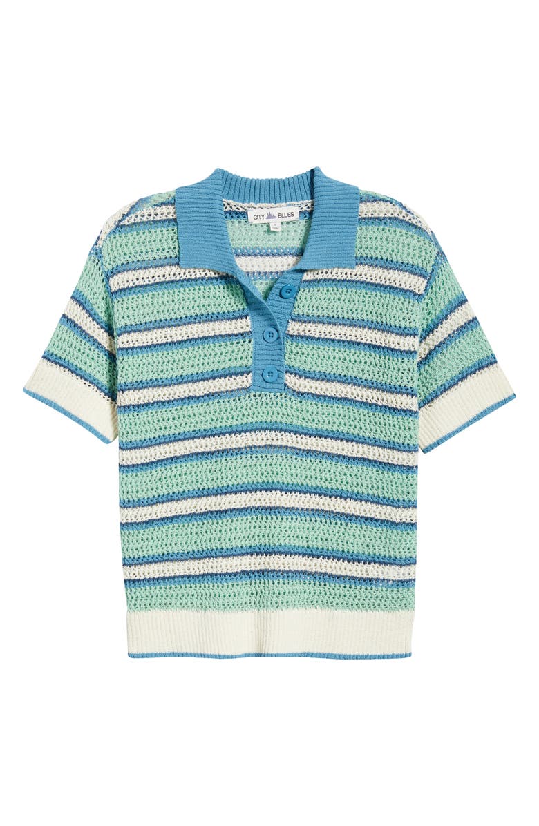 CITY BLUES Open Knit Polo Sweater, Alternate, color, Sea Green/ Ocean