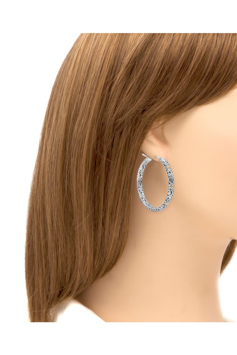35mm Filigree Hoop Earrings in Sterling Silver and 18K Gold, Alternate, color, Silver
