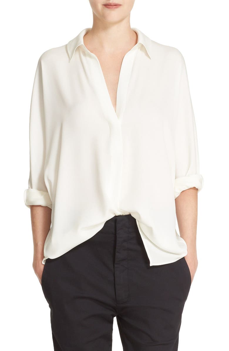 Vince V-Neck Stretch Silk Blouse, Main, color, 