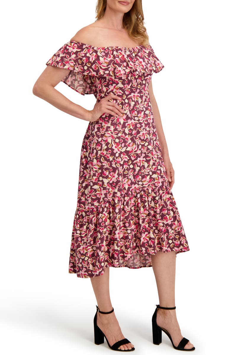Laundry by Shelli Segal Emily Off the Shoulder Ruffle Cotton High-Low Dress, Alternate, color, Floral Multi