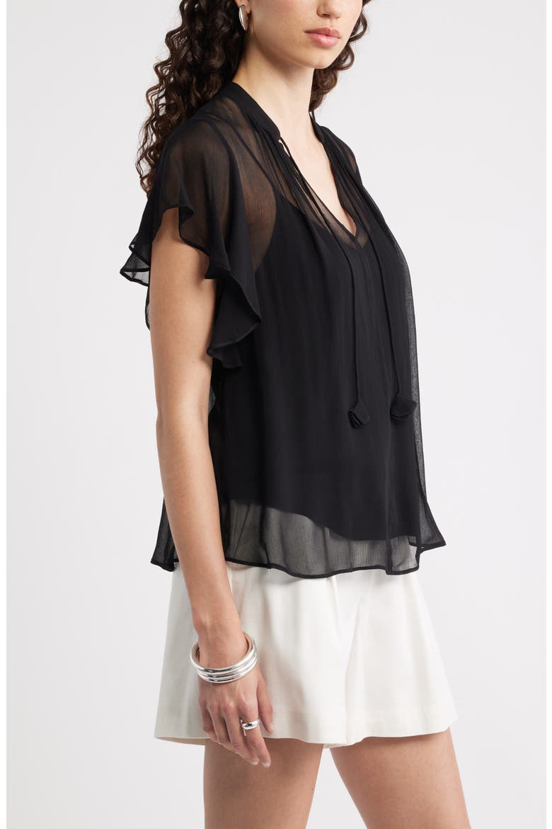 Flutter Sleeve Crinkle Chiffon Top, Alternate, color, BLACK