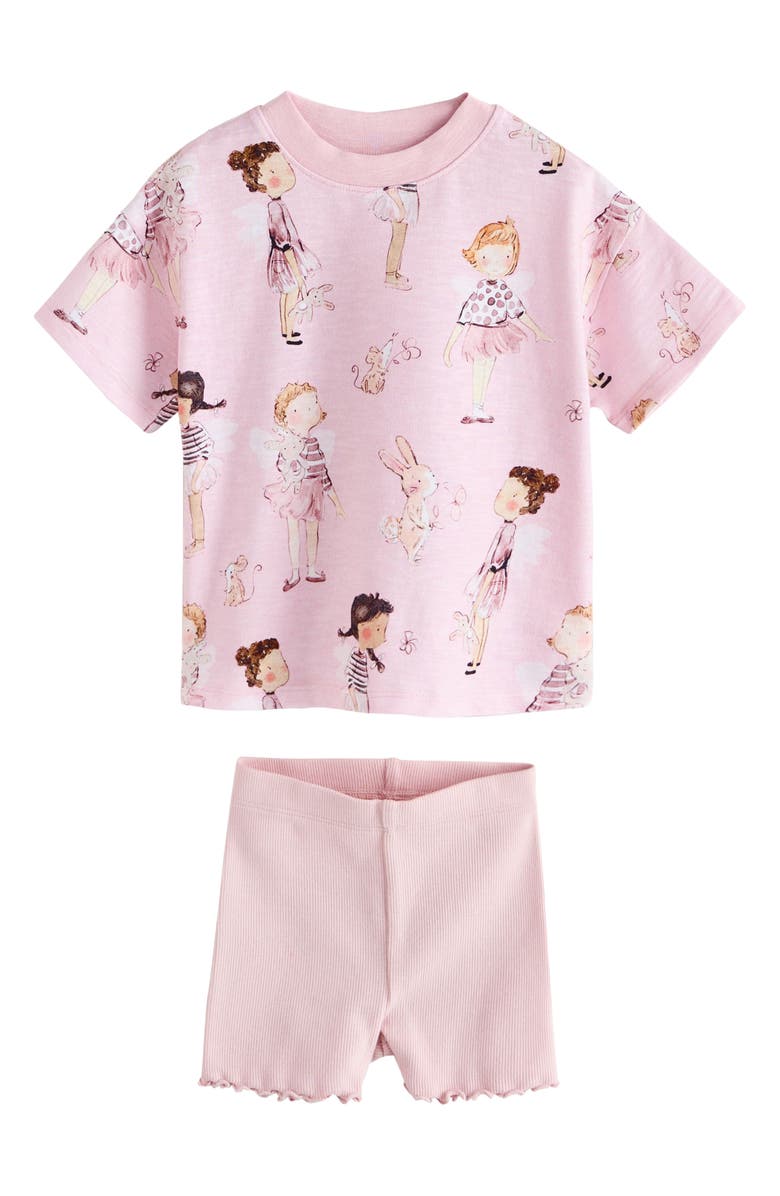NEXT Kids' Ballerina T-Shirt & Shorts Set, Alternate, color, Pink/ Blue