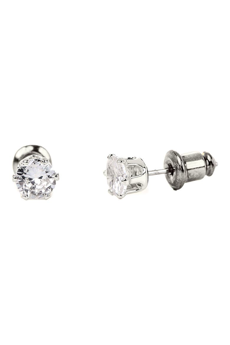 Cubic Zirconia Stud Earrings & Frontal Necklace Set, Alternate, color, METALLIC SILVER