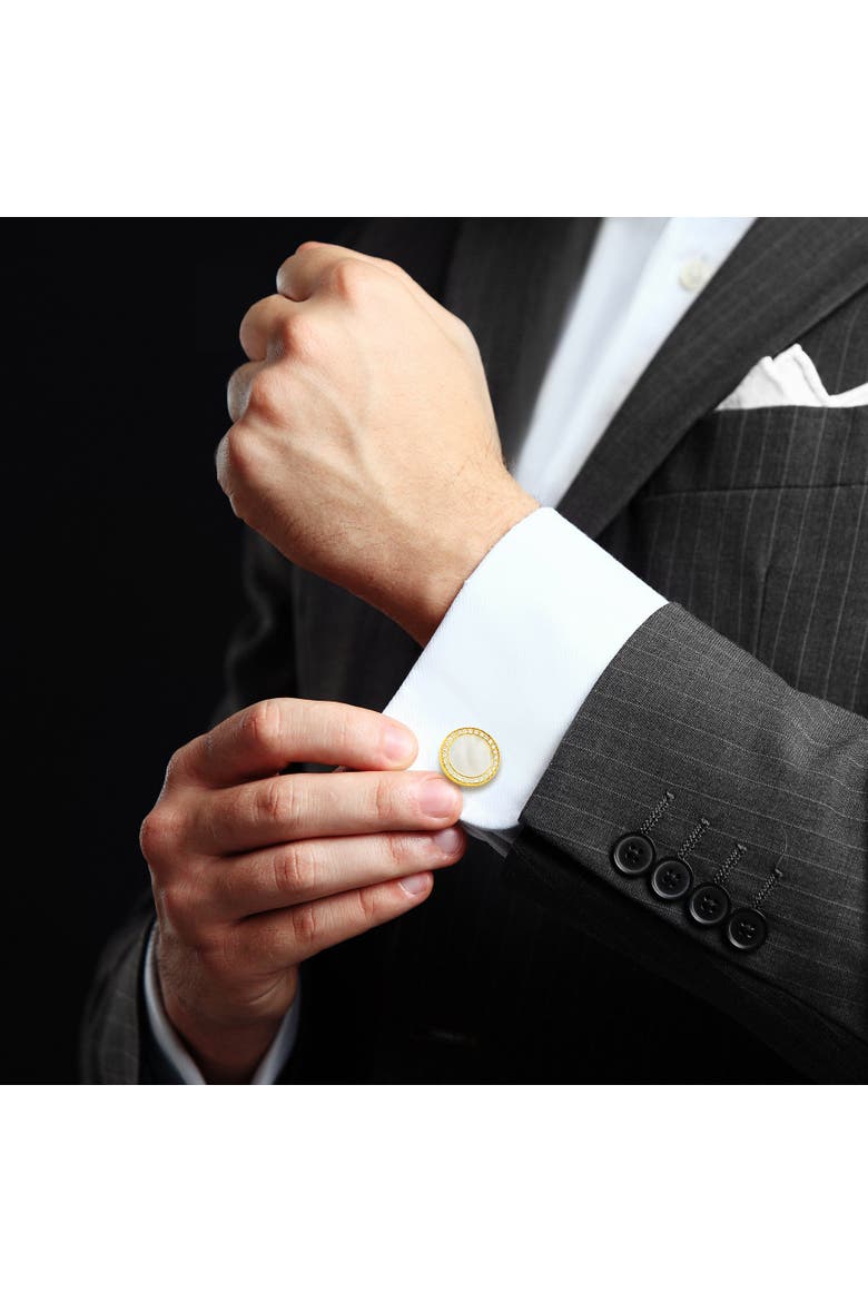 Mother of Pearl & Diamond 18k Gold Cufflinks, Alternate, color, White