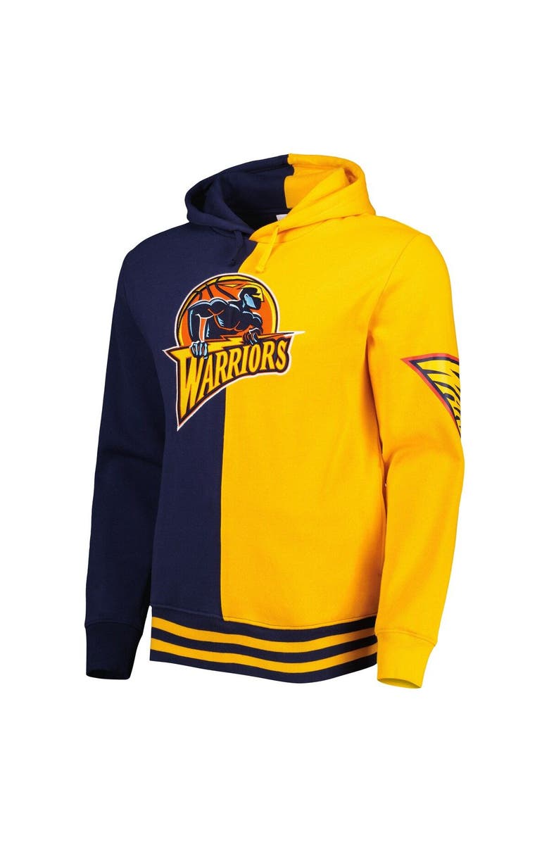 Mitchell & Ness Men's Mitchell & Ness Navy/Gold Golden State Warriors Hardwood Classics Split Pullover Hoodie, Alternate, color, 