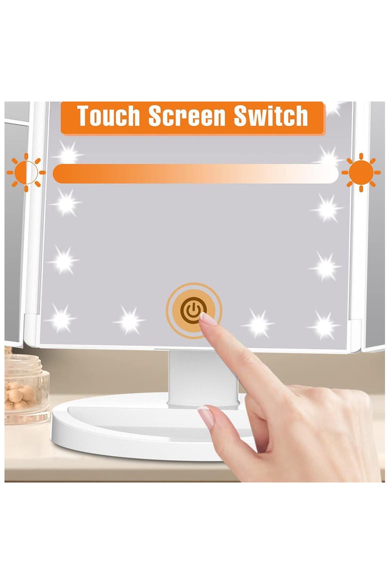 Fascinate Magnifying LED Trifold Mirror, Alternate, color, WHITE