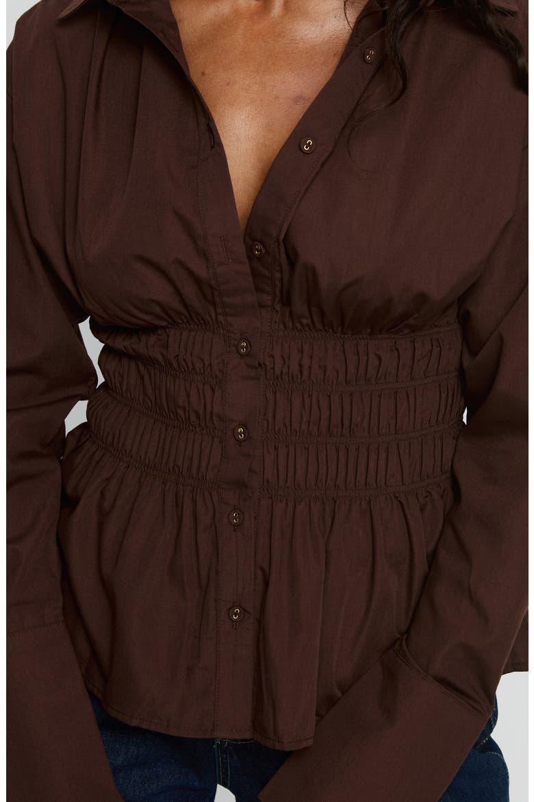 As You Are Shirred Button-Up Shirt, Alternate, color, CHOCOLATE