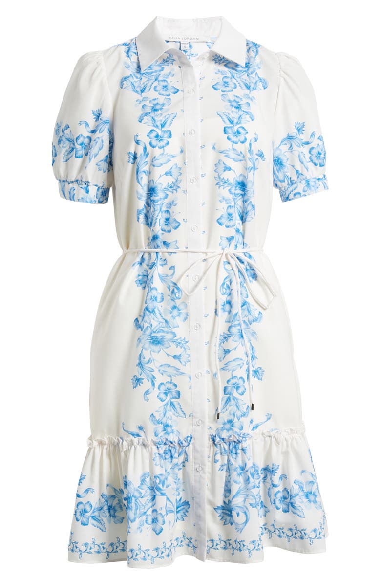 Julia Jordan Floral Placement Print Puff Sleeve Shirtdress, Alternate, color, Ivory Blue