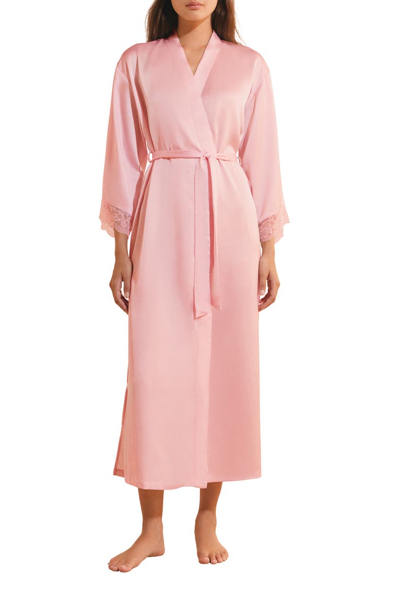 Desire Lace Trim Long Robe, Main, color, PINK