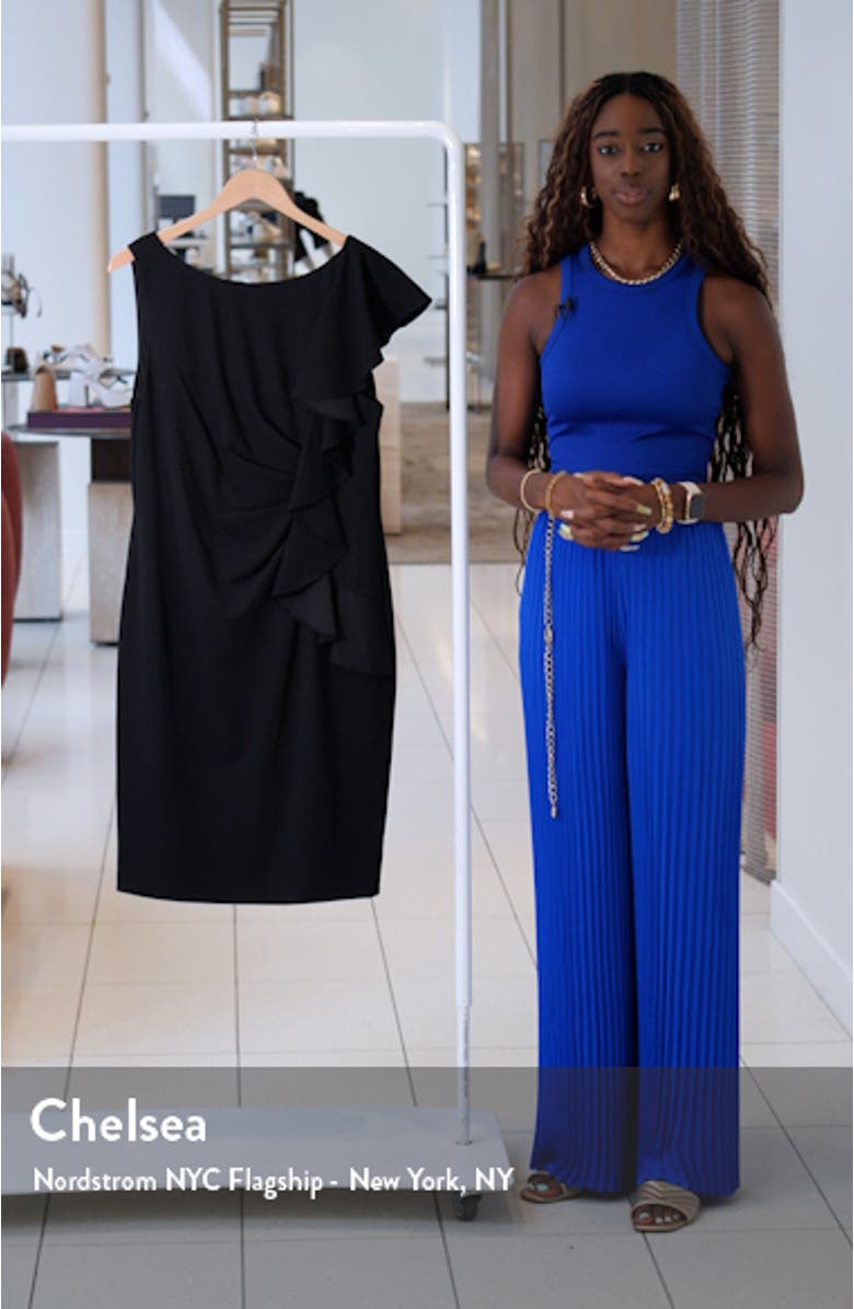 Drape Ruffle Sleeveless Crepe Dress, sales video thumbnail