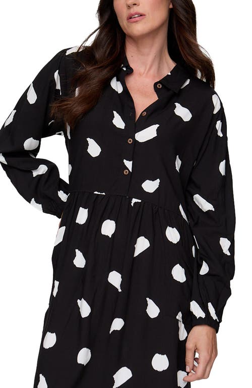 Turtledove London Organic Cotton Magda Print Long Sleeve Midi Dress In Black