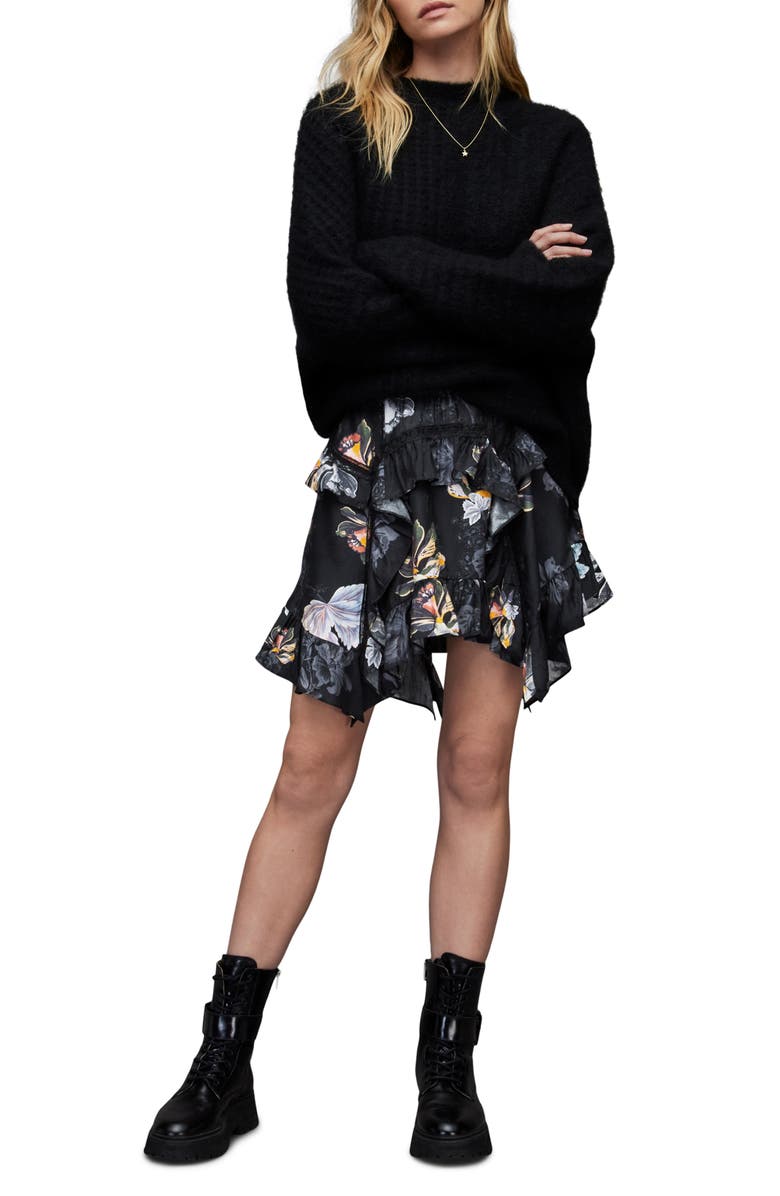 AllSaints Reese Lilly Floral Satin Miniskirt, Alternate, color, Blue Black