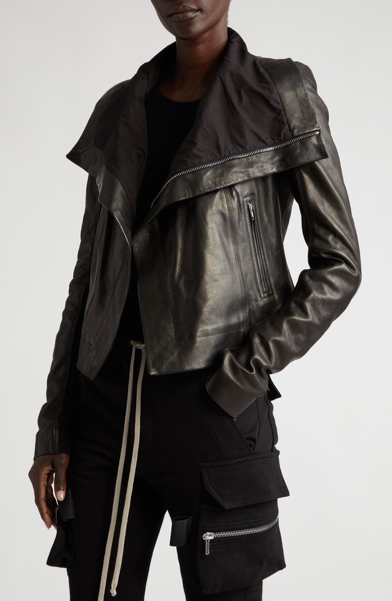 Rick Owens Asymmetric Leather & Virgin Wool Biker Jacket, Alternate, color, 