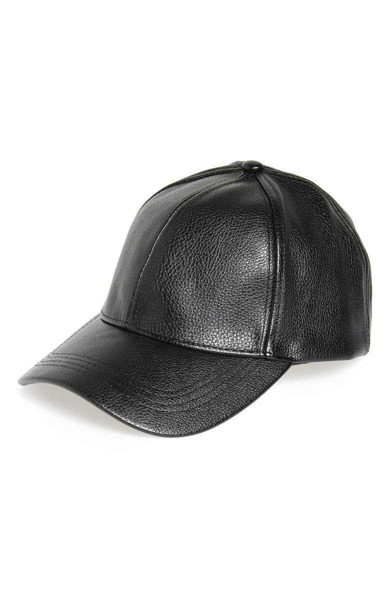 David & Young Faux Leather Ball Cap, Main, color, 