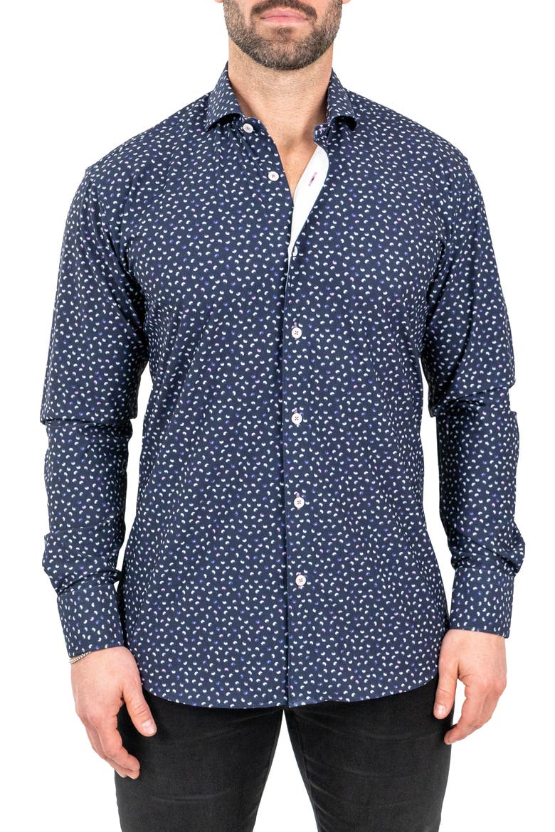 Einstein Paisley Print Stretch Button-Up Shirt, Main, color, BLUE