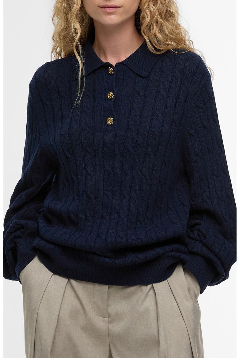 Evie Cable Stitch Polo Sweater, Main, color, NAVY