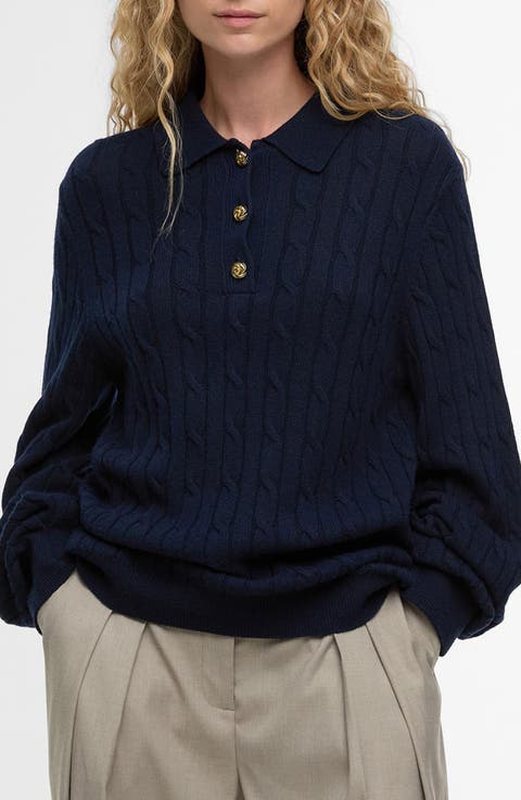 Evie Cable Stitch Polo Sweater