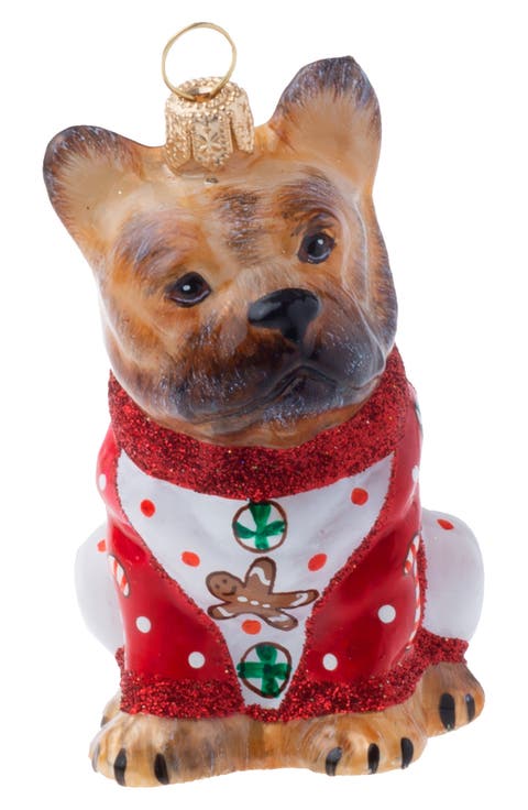 French Bulldog in Christmas Pajamas Glass Ornament