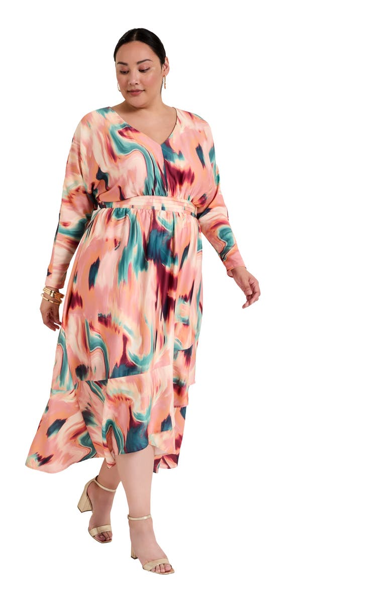 June + Vie Ruffled Dolman Sleeve Maxi Dress, Main, color, Geo Texture