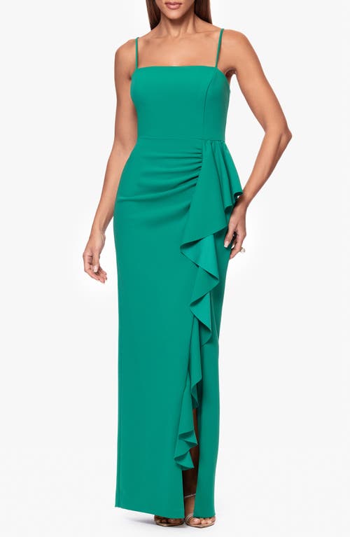 Xscape Evenings Gathered Ruffle Evening Gown In Green