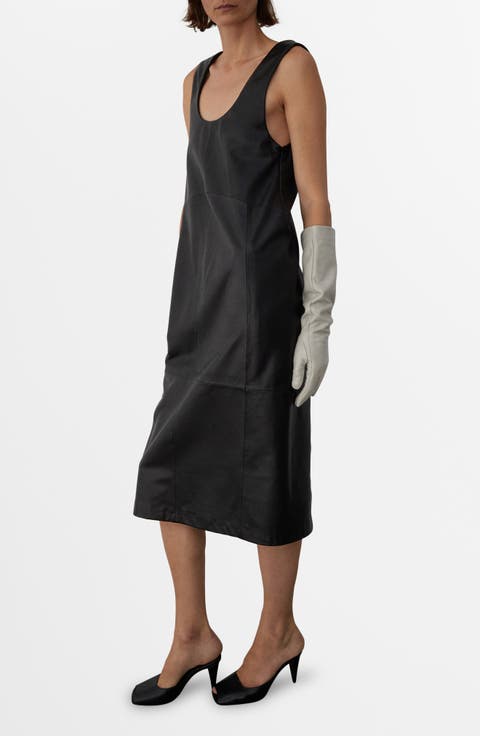 Selection Paneled Leather Midi Dress