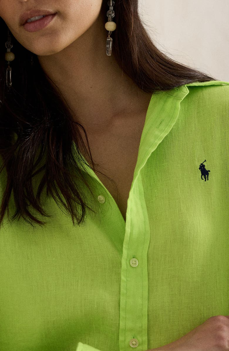 Polo Ralph Lauren Classic Fit Linen Button-Up Shirt, Alternate, color, Electric Lime