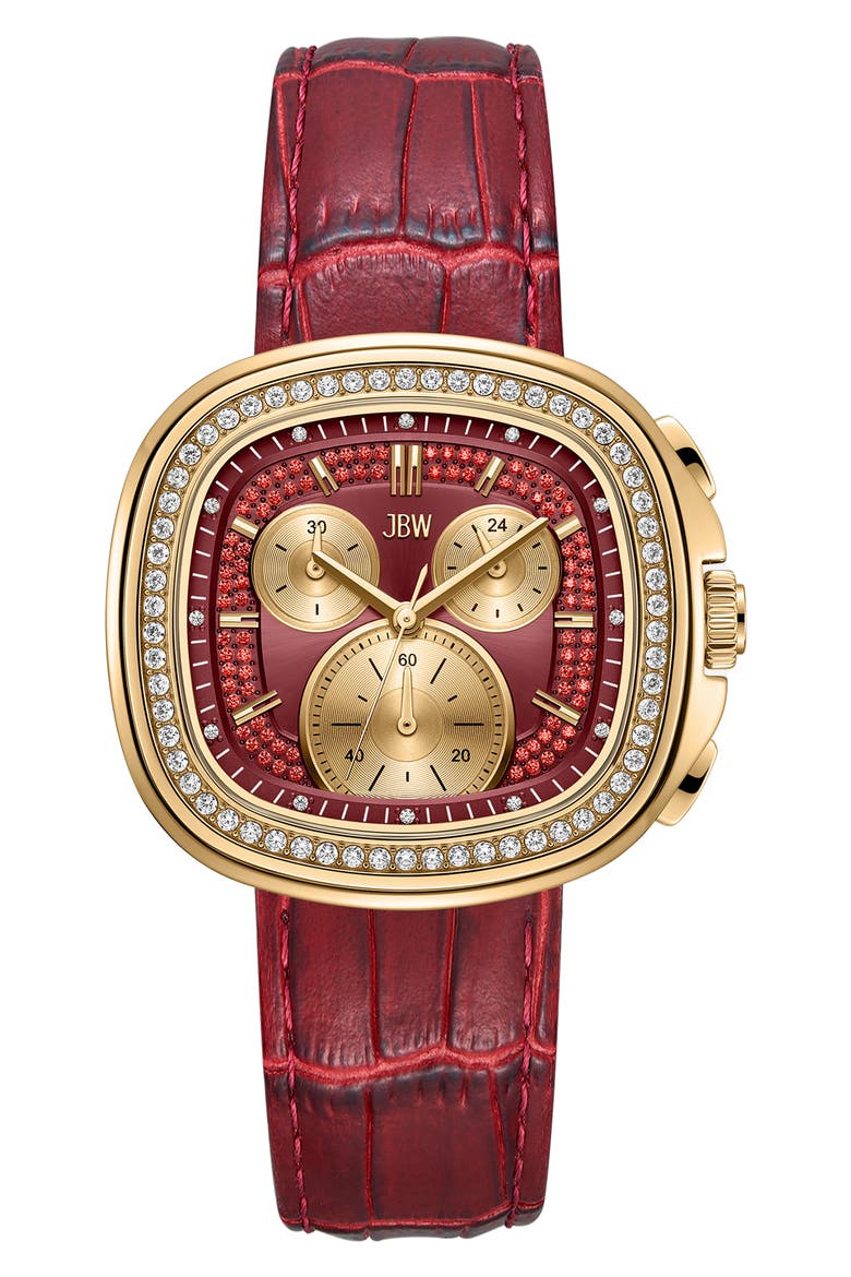 Coast Chronograph Leather Strap Watch, 22mm x 42mm, Main, color, GOLD/ MAROON