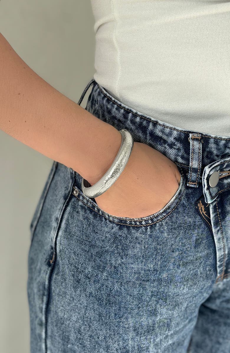 Adornia Textured Bangle Bracelet, Alternate, color, Silver