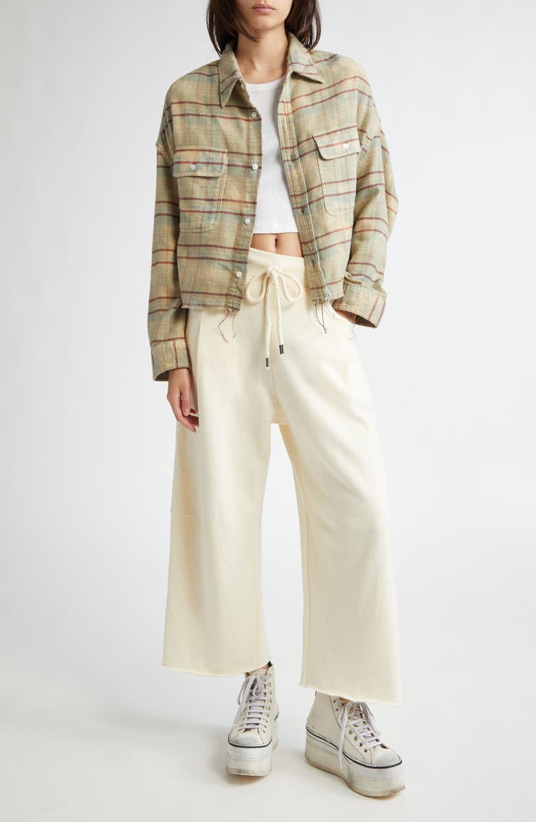 R13 Pleated Crop Cotton Fleece Joggers, Alternate, color, Natural