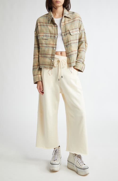 R13 Pleated Crop Cotton Fleece Joggers In Neutral