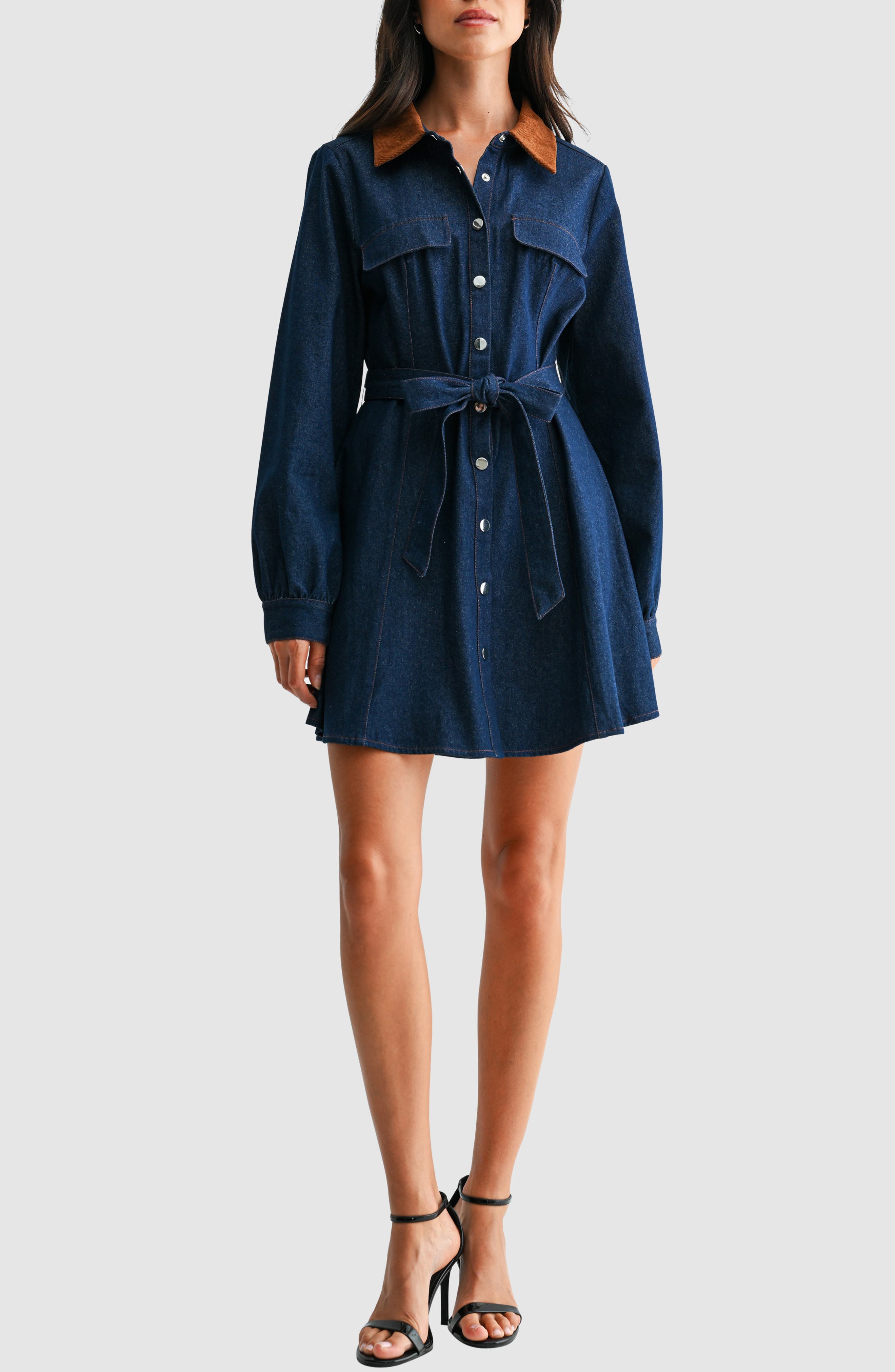 Lush Contrast Collar Denim Minidress (Women) | Nordstromrack