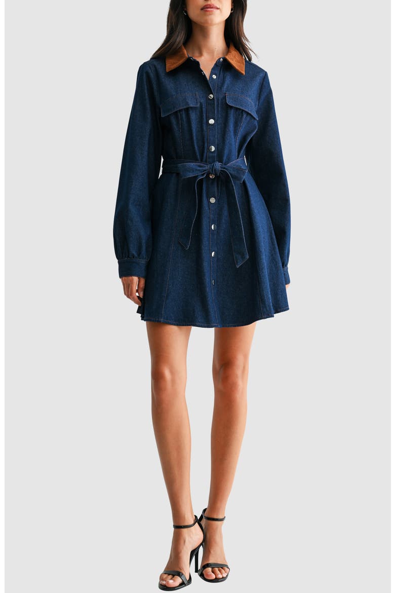 Contrast Collar Denim Minidress, Alternate, color, DARK DENIM