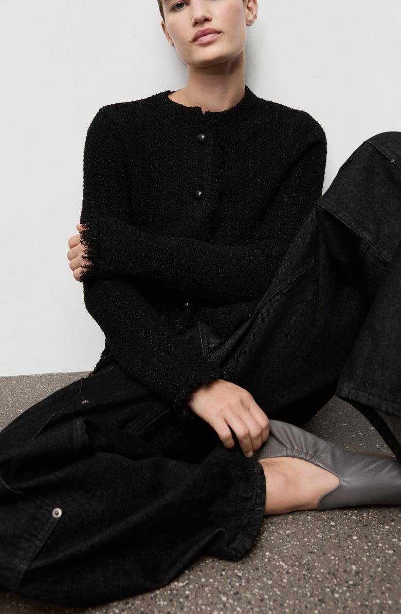 MANGO Frayed Metallic Tweed Cardigan, Alternate, color, 