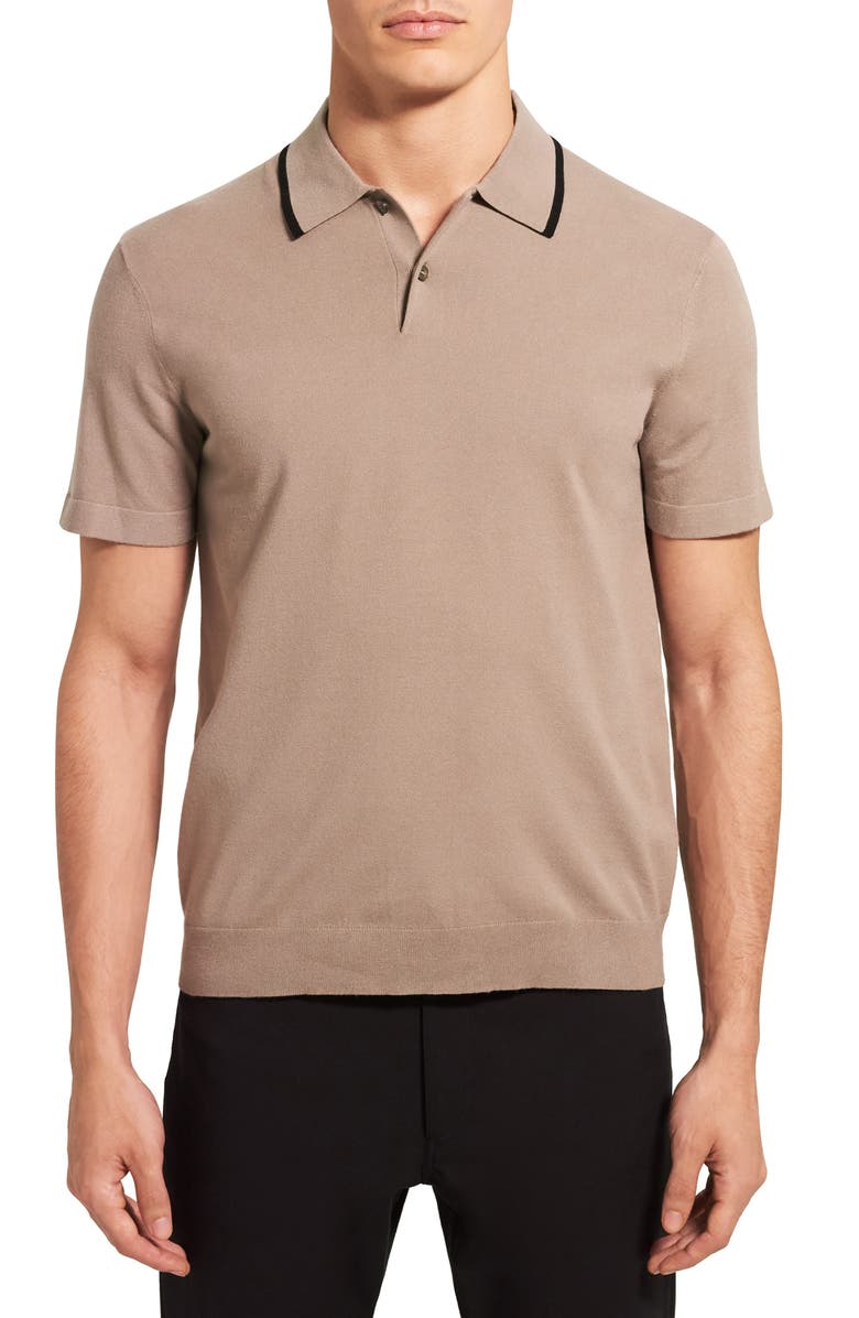 Theory Goris Tipped Solid Polo, Alternate, color, Tapir/ Black