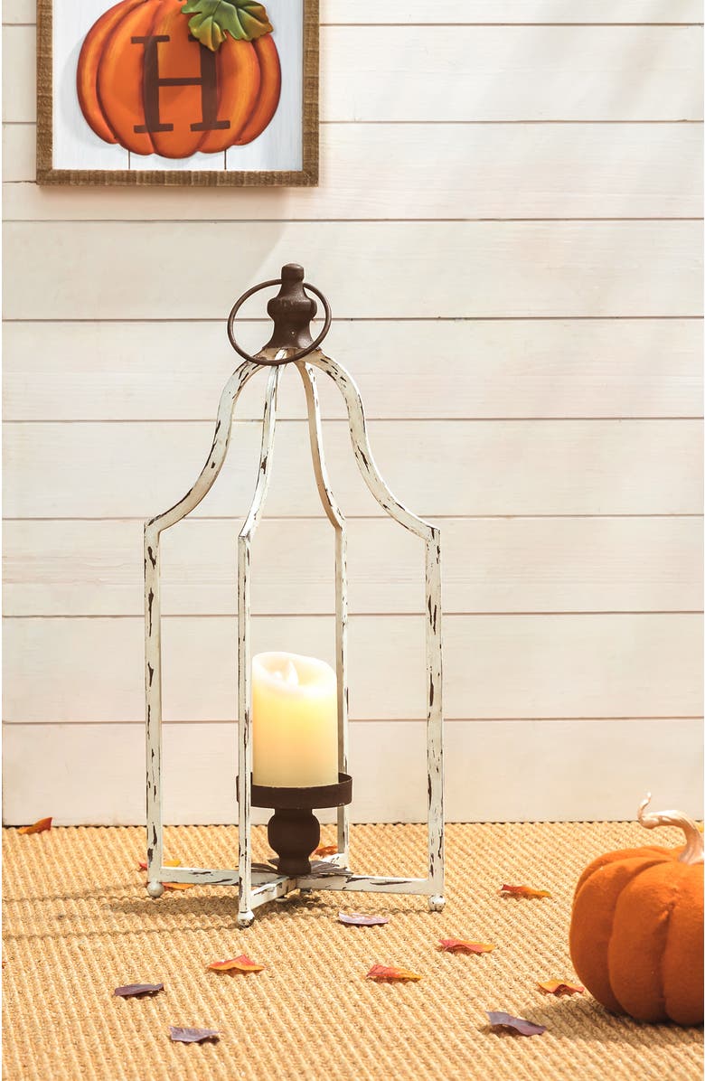 Glitzhome Modern Farmhouse Metal Decorative Lantern Candle Holder, Alternate, color, White