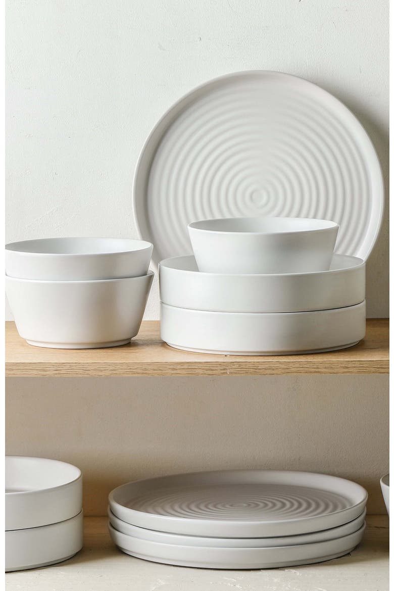 Elica Stoneware 12-Piece Dinnerware Set, Alternate, color, White