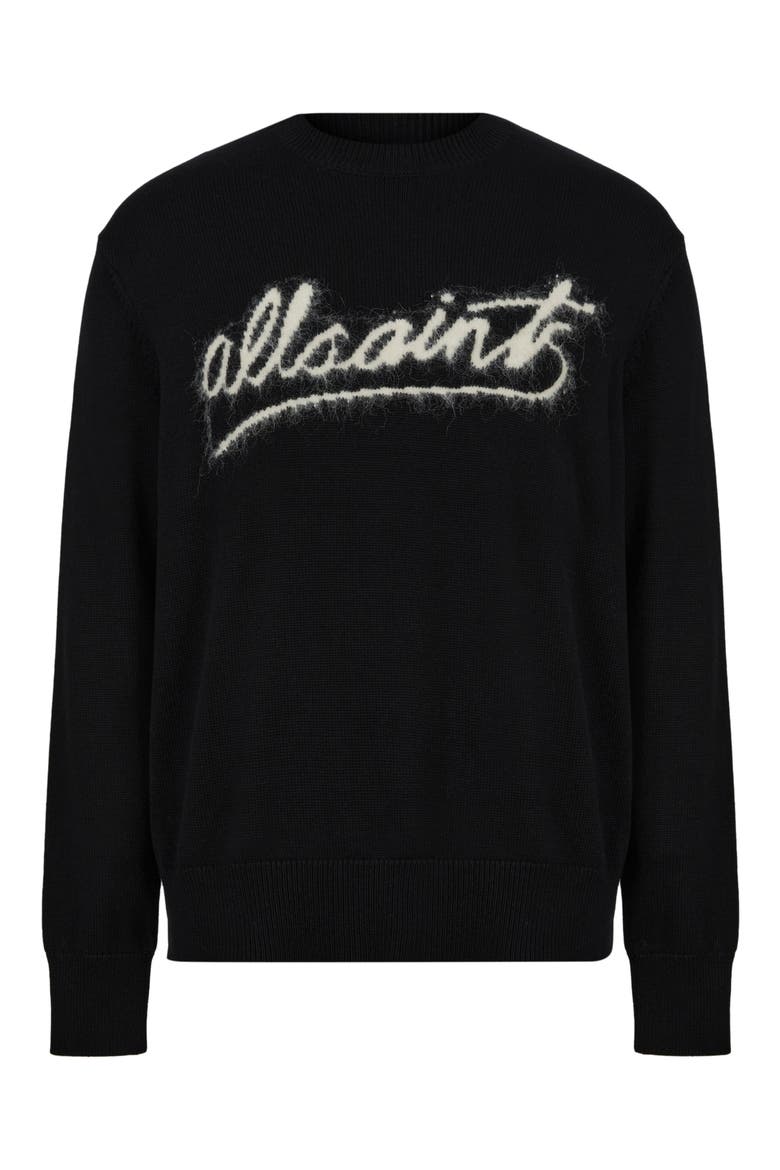 Signature Hairy Logo Cotton Crewneck Sweater, Alternate, color, BLACK