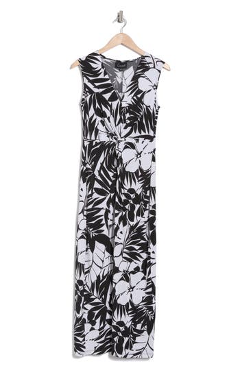 Connected Apparel Twist Front Maxi Dress In Black
