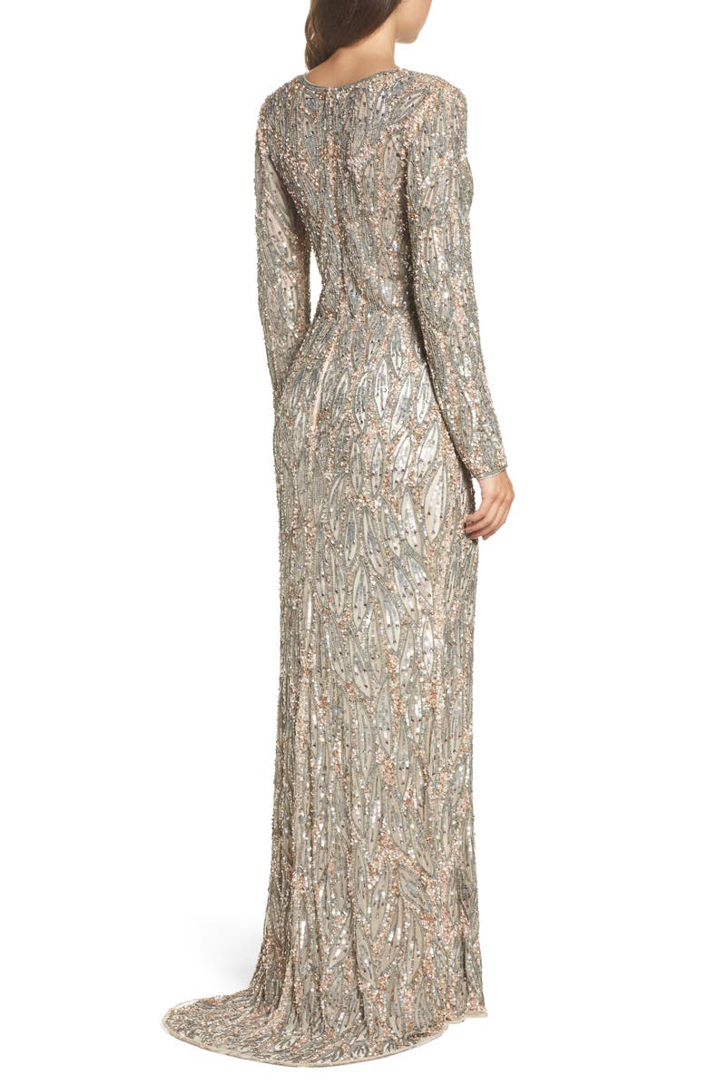 Mac Duggal Beaded Long Sleeve Gown, Alternate, color,