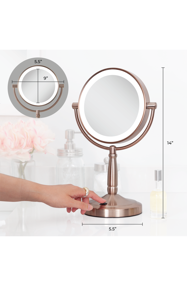 Zadro Lighted Makeup Mirror with 10X/1X Magnifications & Cordless, Alternate, color, Rose Gold