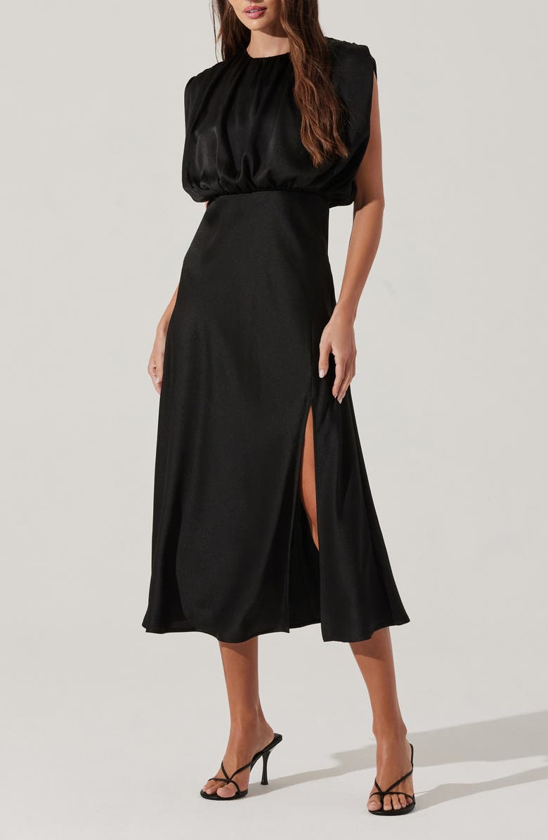 ASTR the Label Cap Sleeve Satin Dress, Main, color, Black