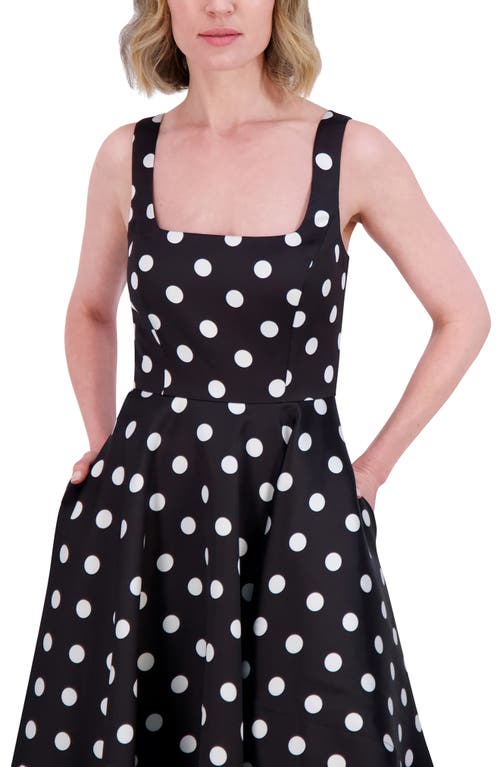 Eliza J Polka Dot Asymmetric Hem Cocktail Dress In Black White