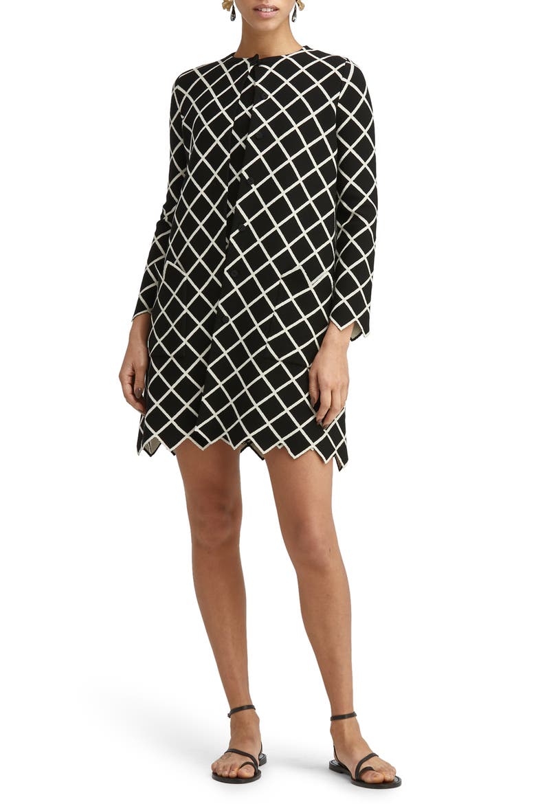 Windowpane Knit Coat, Main, color, BLACK WHITE