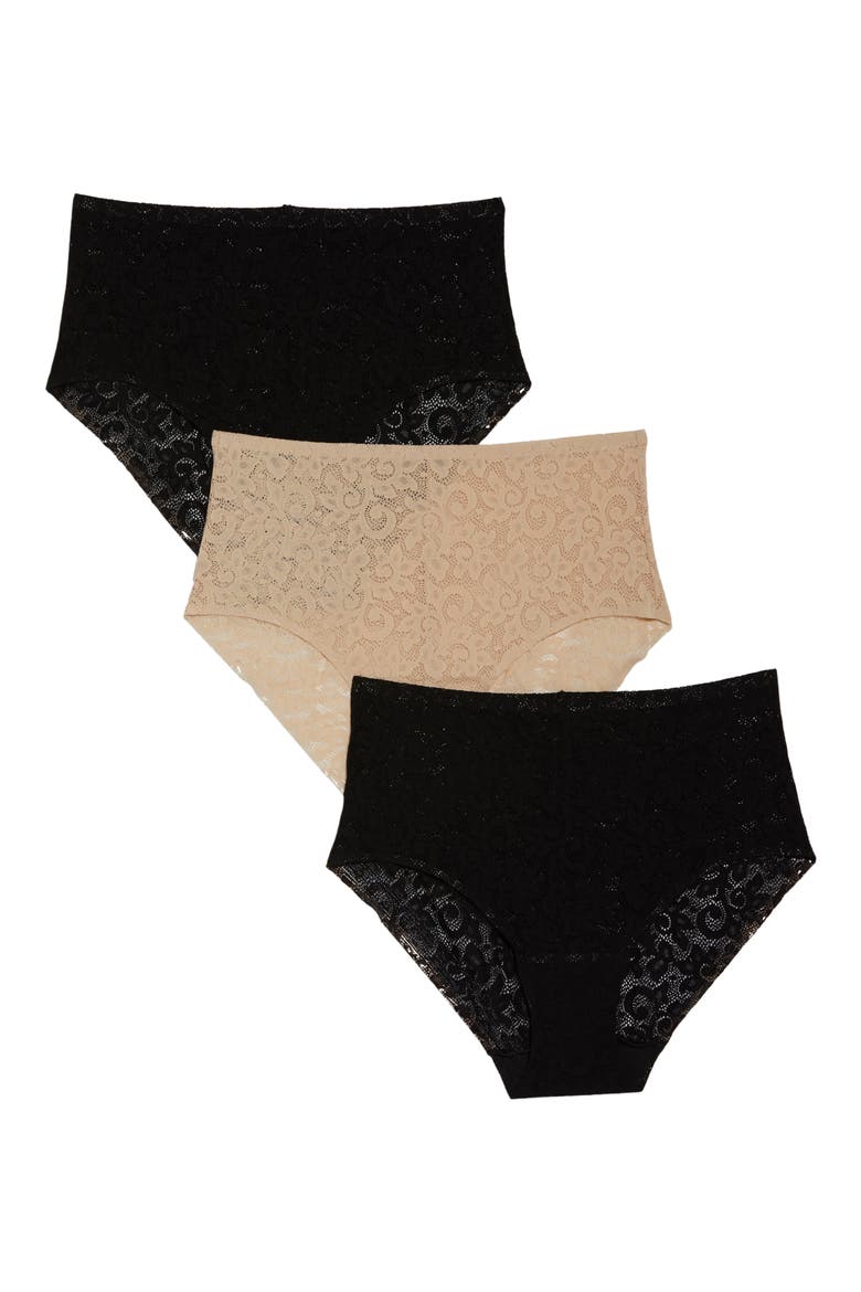 Assorted 3-Pack Lace Briefs, Main, color, BLACK/ BLACK/ WARM BEIGE