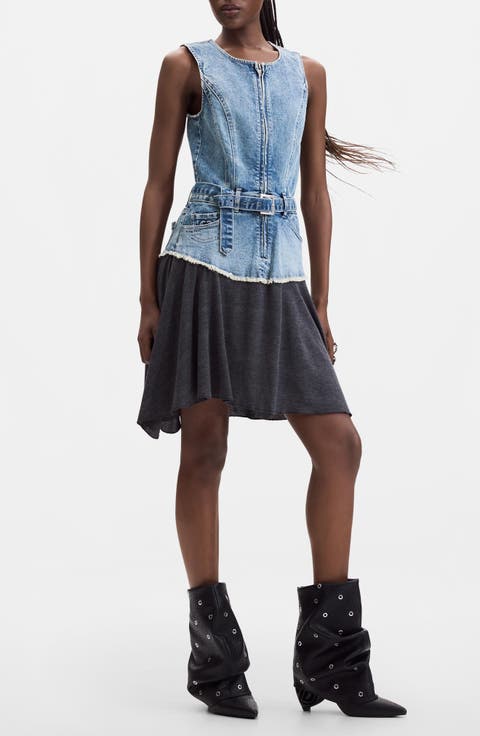 Belted Mixed Media Dress