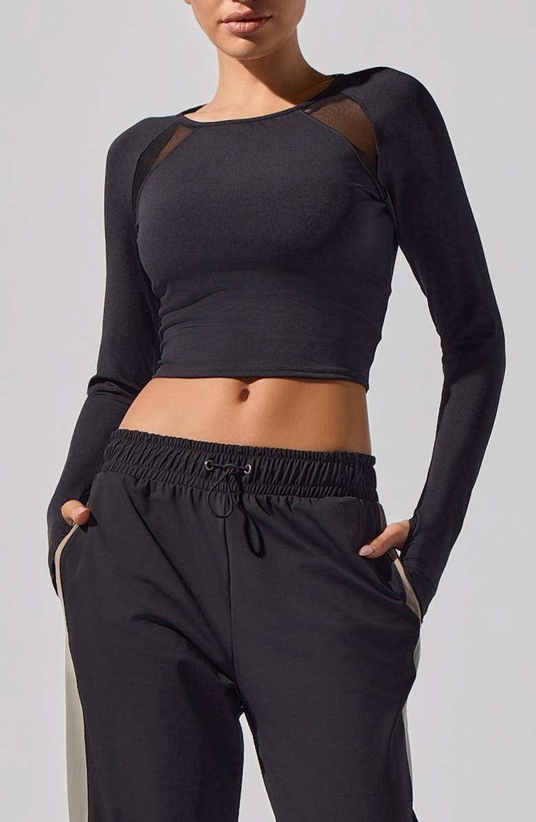 Heroine Sport Alba Mesh Crop Top, Main, color, Black