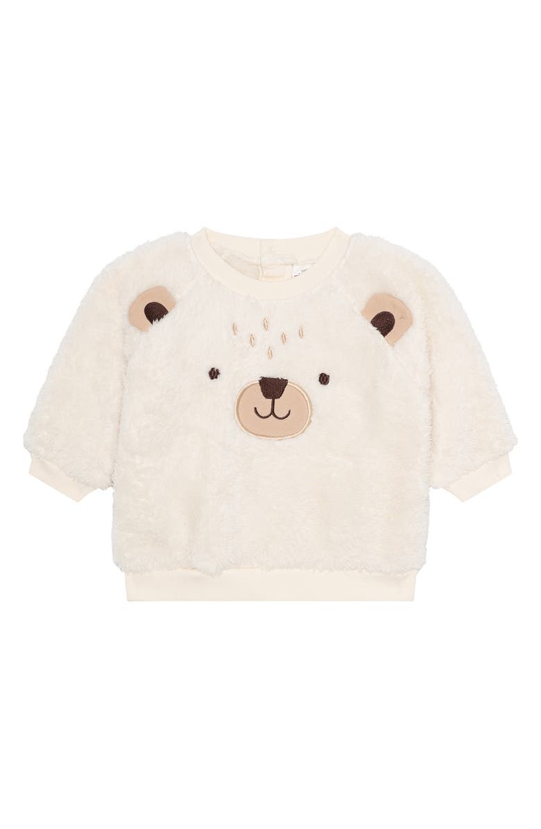 PL Baby by Petit Lem Kids' Faux Shearling Top & Joggers, Hat & Socks Set, Alternate, color, Bear
