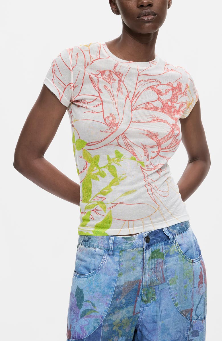 Desigual Floral Print Modal T-Shirt, Main, color,