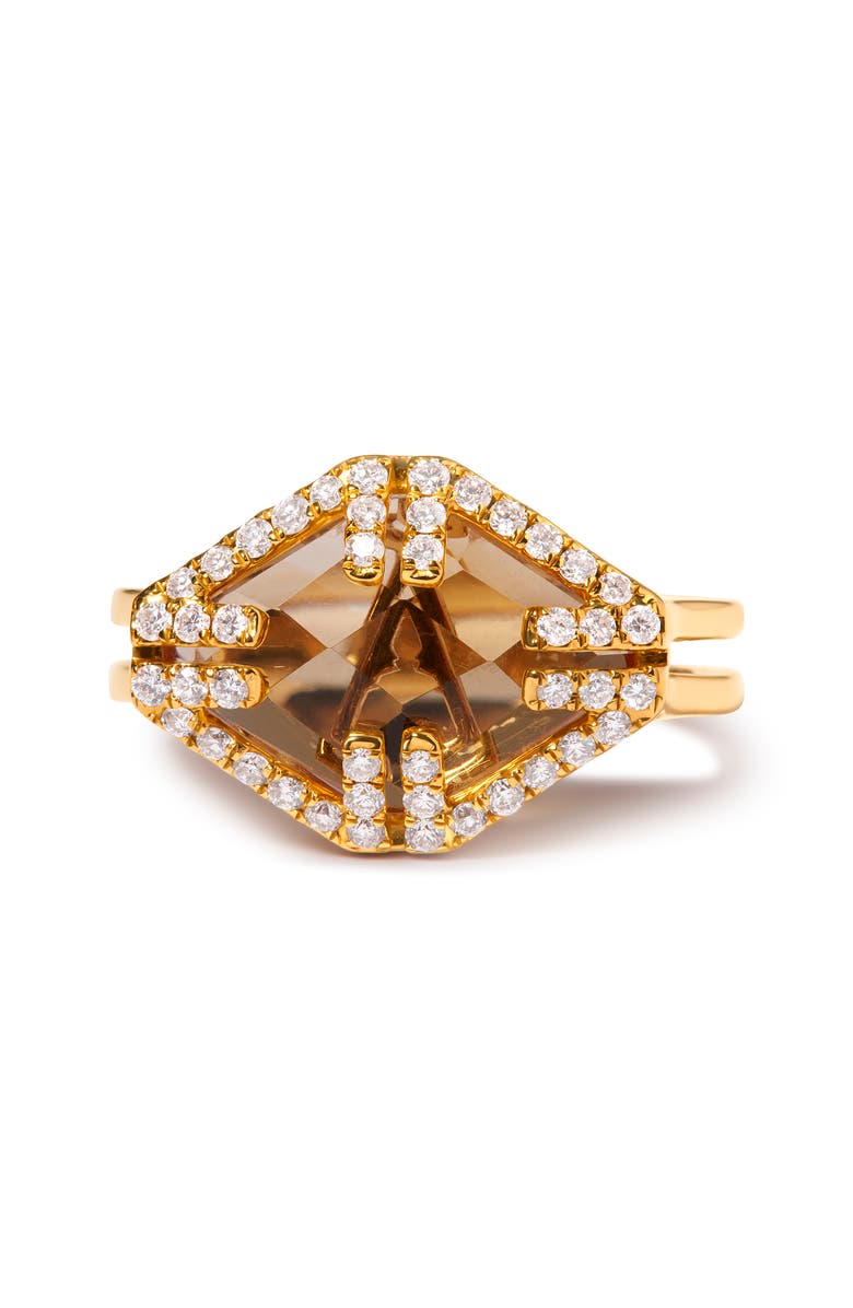 Haus of Brilliance 14K Gold Citrine & 1/3 Cttw Diamond Halo Cocktail Ring, Alternate, color, Yellow